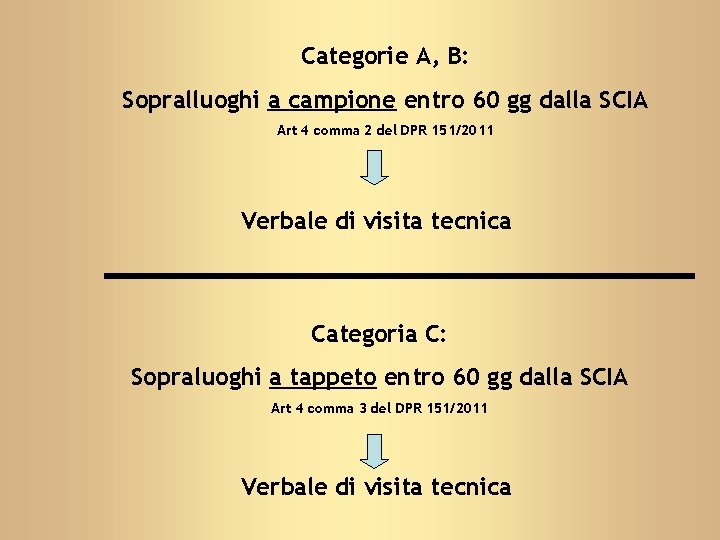 Categorie A, B: Sopralluoghi a campione entro 60 gg dalla SCIA Art 4 comma