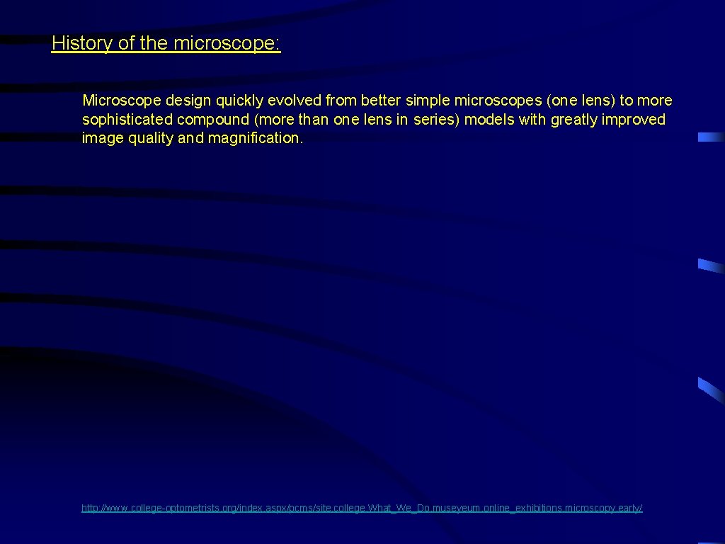 History of the microscope: Microscope design quickly evolved from better simple microscopes (one lens)