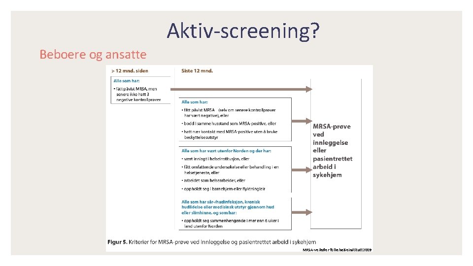 Aktiv-screening? Beboere og ansatte MRSA-veileder folkehelseinstitutt 2009 