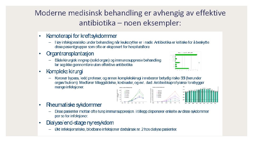 Moderne medisinsk behandling er avhengig av effektive antibiotika – noen eksempler: 