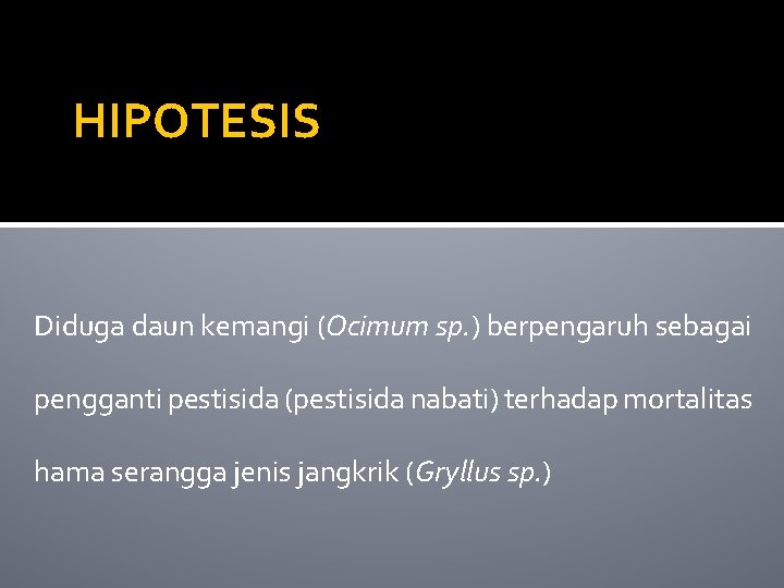 HIPOTESIS Diduga daun kemangi (Ocimum sp. ) berpengaruh sebagai pengganti pestisida (pestisida nabati) terhadap
