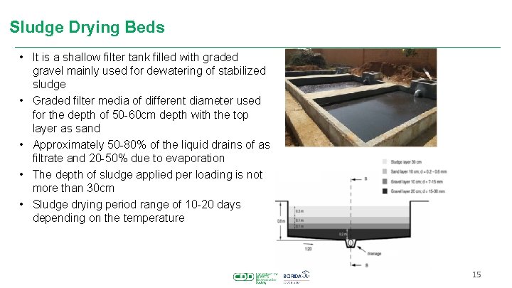 Sludge Drying Beds • It is a shallow filter tank filled with graded gravel