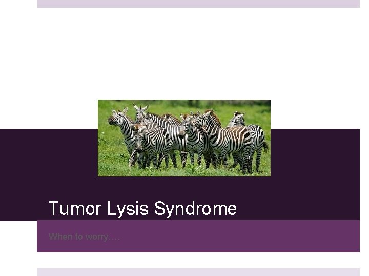 Tumor Lysis Syndrome When to worry…. Tumor Lysis Syndrome When to worry….
