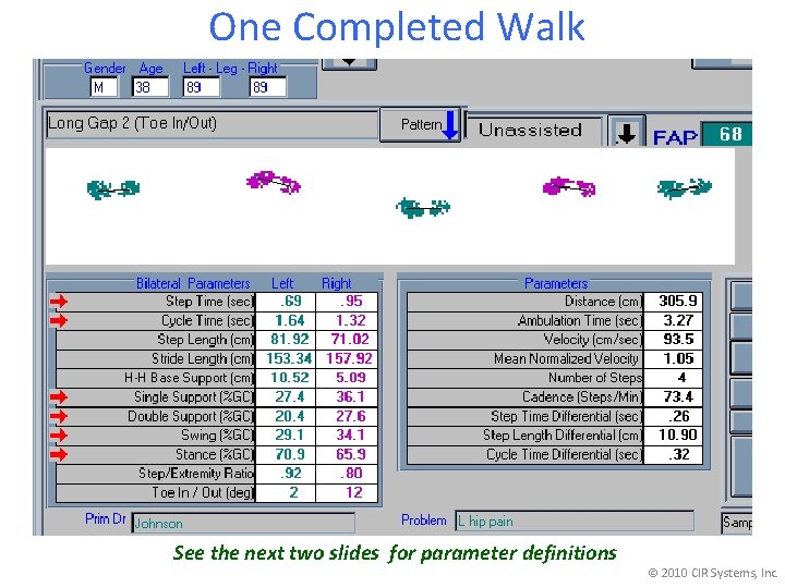  One Completed Walk See the next two slides for parameter definitions © 2010