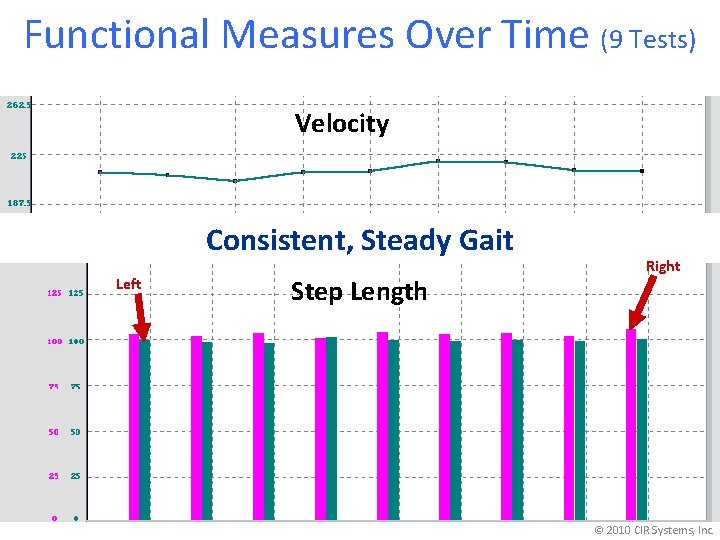 Functional Measures Over Time (9 Tests) Velocity Consistent, Steady Gait Left Step Length Right