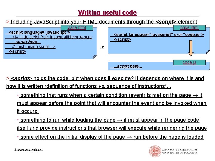 Writing useful code > Including Java. Script into your HTML documents through the <script>