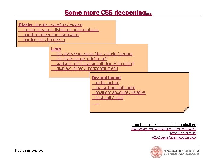 Some more CSS deepening. . . Blocks: border / padding / margin governs distances