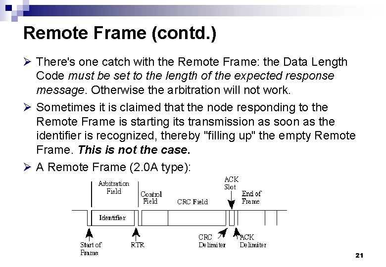 Remote Frame (contd. ) Ø There's one catch with the Remote Frame: the Data