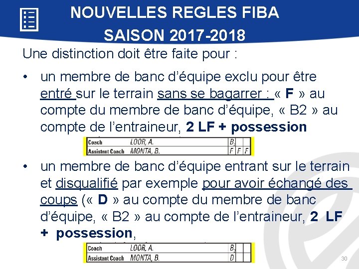 NOUVELLES REGLES FIBA SAISON 2017 -2018 Une distinction doit être faite pour : •