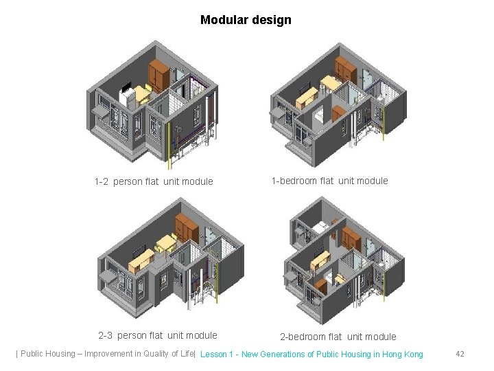 Modular design 1 -2 person flat unit module 2 -3 person flat unit module