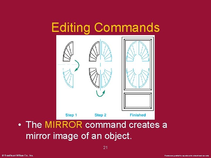 Editing Commands • The MIRROR command creates a mirror image of an object. 21