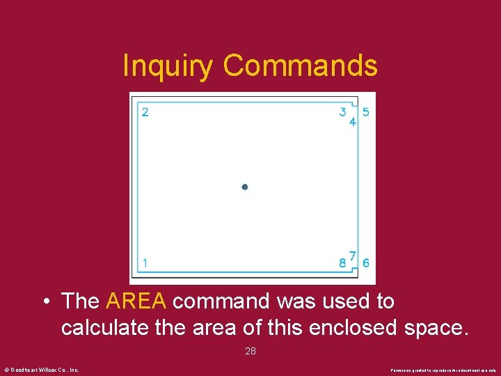 Inquiry Commands • The AREA command was used to calculate the area of this