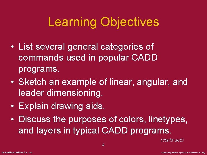 Learning Objectives • List several general categories of commands used in popular CADD programs.