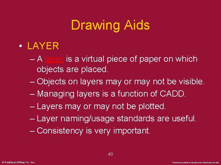 Drawing Aids • LAYER – A layer is a virtual piece of paper on