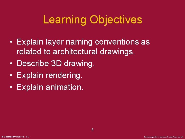 Learning Objectives • Explain layer naming conventions as related to architectural drawings. • Describe