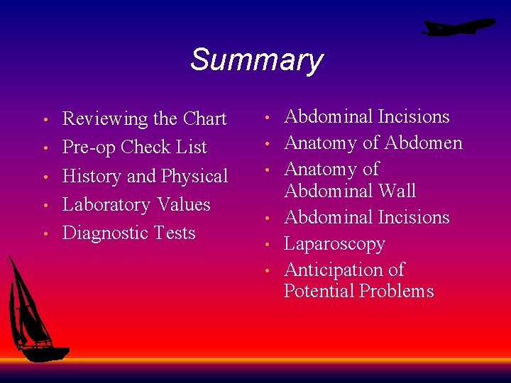 Summary Reviewing the Chart • Pre-op Check List • History and Physical • Laboratory