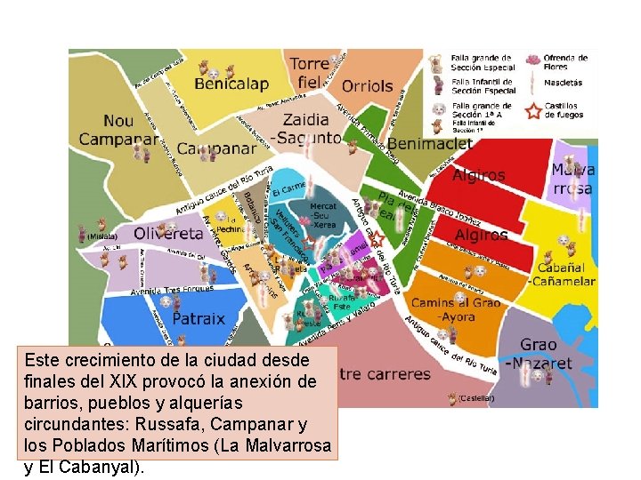 Este crecimiento de la ciudad desde finales del XIX provocó la anexión de barrios,