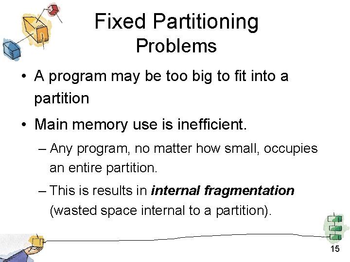 Fixed Partitioning Problems • A program may be too big to fit into a