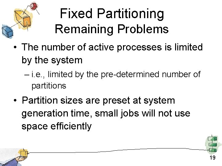 Fixed Partitioning Remaining Problems • The number of active processes is limited by the