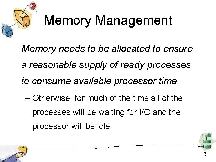 Memory Management Memory needs to be allocated to ensure a reasonable supply of ready