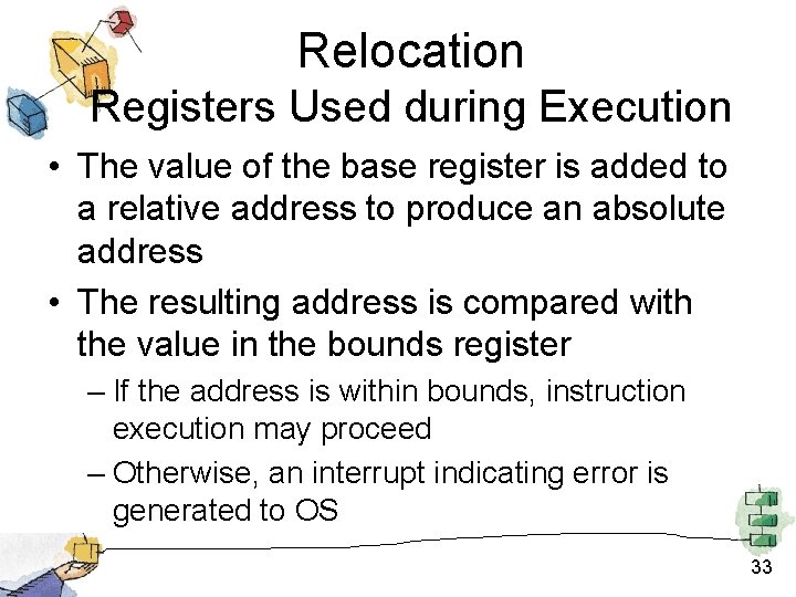 Relocation Registers Used during Execution • The value of the base register is added