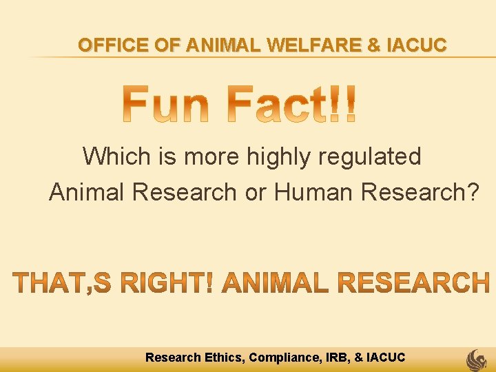 OFFICE OF ANIMAL WELFARE & IACUC Which is more highly regulated Animal Research or