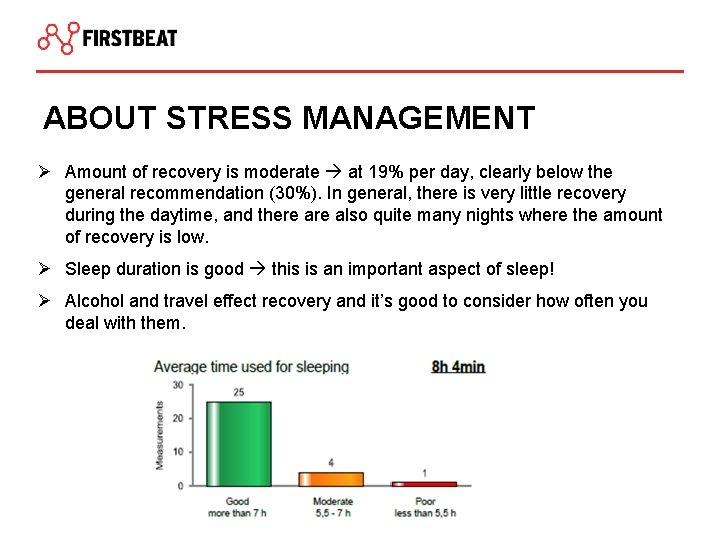 ABOUT STRESS MANAGEMENT Ø Amount of recovery is moderate at 19% per day, clearly