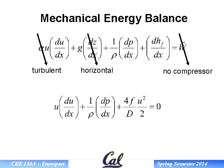 Mechanical Energy Balance turbulent CBE 150 A – Transport horizontal no compressor Spring Semester