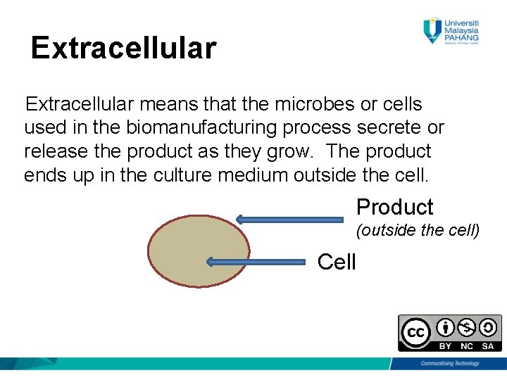 Extracellular means that the microbes or cells used in the biomanufacturing process secrete or