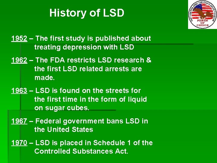 History of LSD 1952 – The first study is published about treating depression with