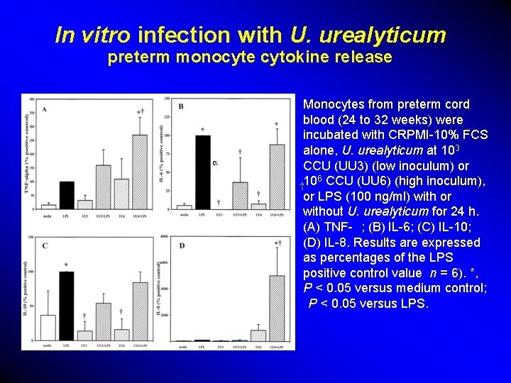 In vitro infection with U. urealyticum preterm monocyte cytokine release Monocytes from preterm cord