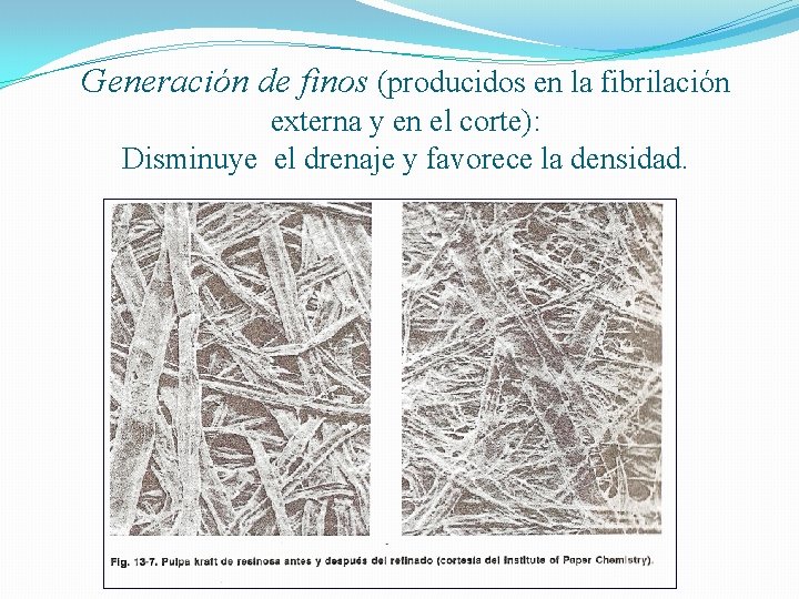 Generación de finos (producidos en la fibrilación externa y en el corte): Disminuye el