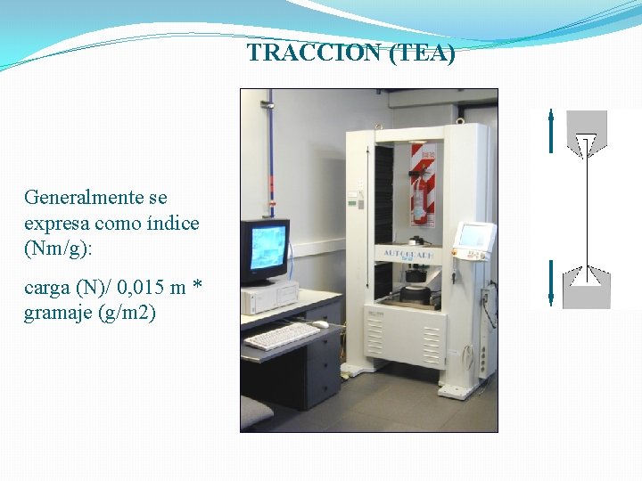 TRACCION (TEA) Generalmente se expresa como índice (Nm/g): carga (N)/ 0, 015 m *