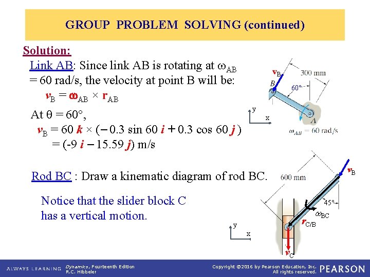 GROUP PROBLEM SOLVING (continued) Solution: Link AB: Since link AB is rotating at AB