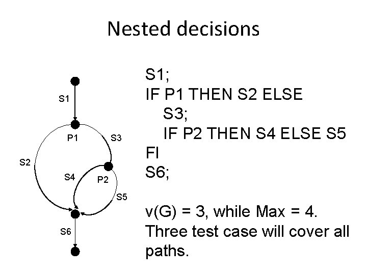 Nested decisions S 1 P 1 S 3 S 2 S 4 P 2