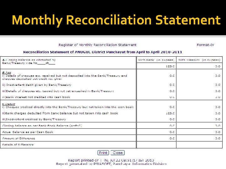 Monthly Reconciliation Statement 