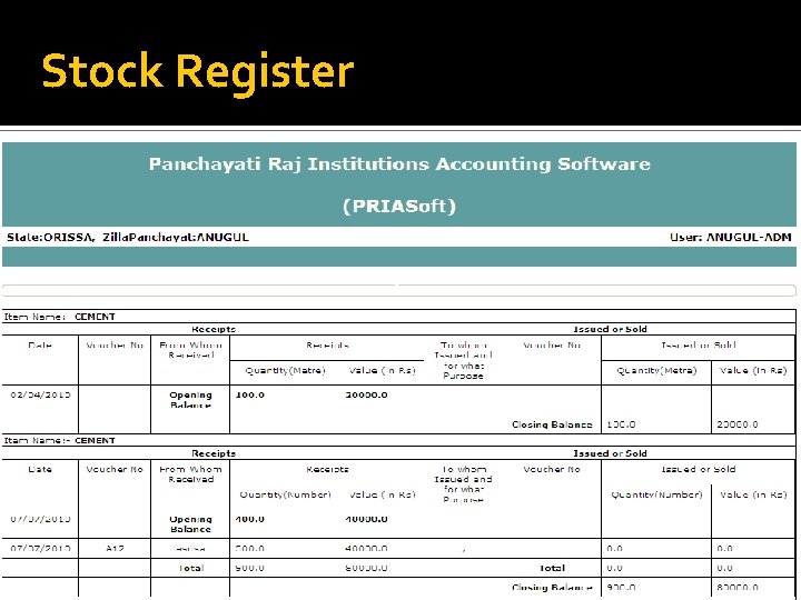 Stock Register 