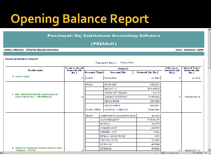 Opening Balance Report 