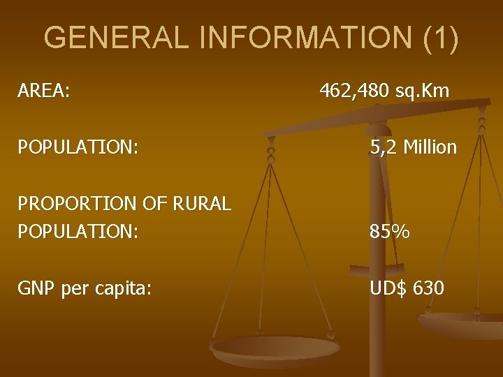 GENERAL INFORMATION (1) AREA: 462, 480 sq. Km POPULATION: 5, 2 Million PROPORTION OF