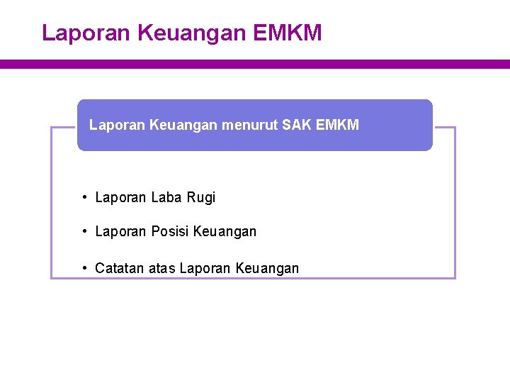 Laporan Keuangan EMKM Laporan Keuangan menurut SAK EMKM • Laporan Laba Rugi • Laporan