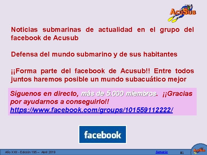 Noticias submarinas de actualidad en el grupo del facebook de Acusub Defensa del mundo