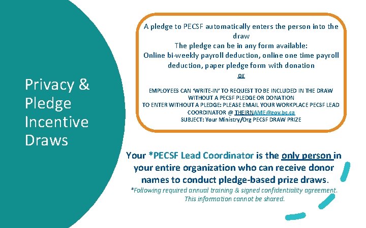 Privacy & Pledge Incentive Draws A pledge to PECSF automatically enters the person into