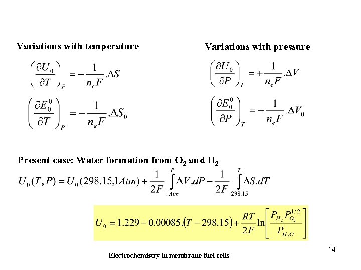 Variations with temperature Variations with pressure Present case: Water formation from O 2 and