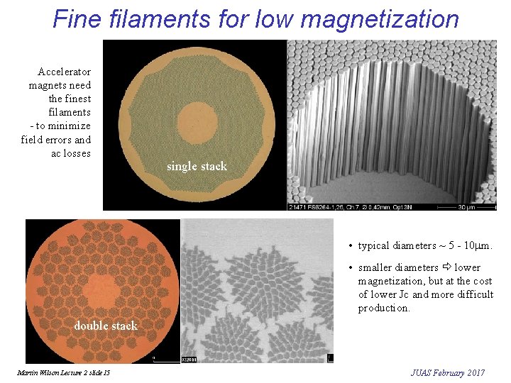 Fine filaments for low magnetization Accelerator magnets need the finest filaments - to minimize