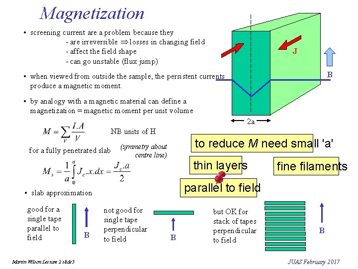 Magnetization • screening current are a problem because they - are irreversible losses in