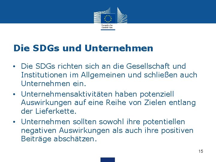 Die SDGs und Unternehmen • Die SDGs richten sich an die Gesellschaft und Institutionen