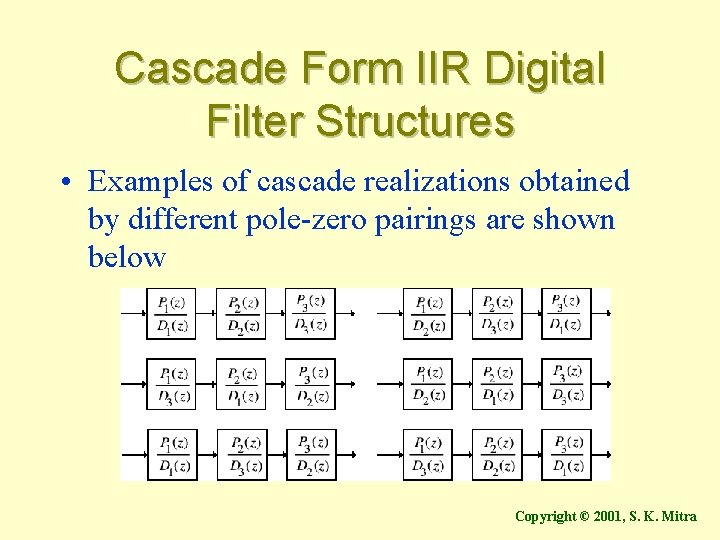 Cascade Form IIR Digital Filter Structures • Examples of cascade realizations obtained by different