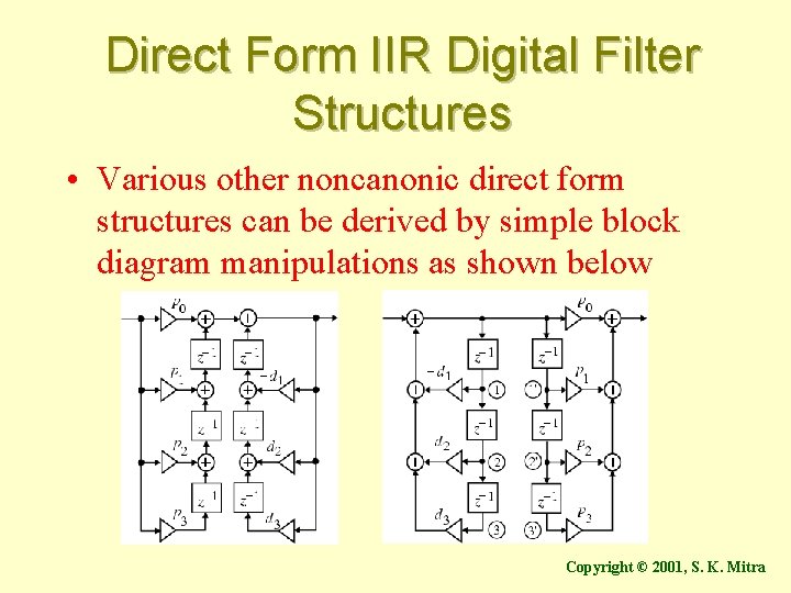 Direct Form IIR Digital Filter Structures • Various other noncanonic direct form structures can