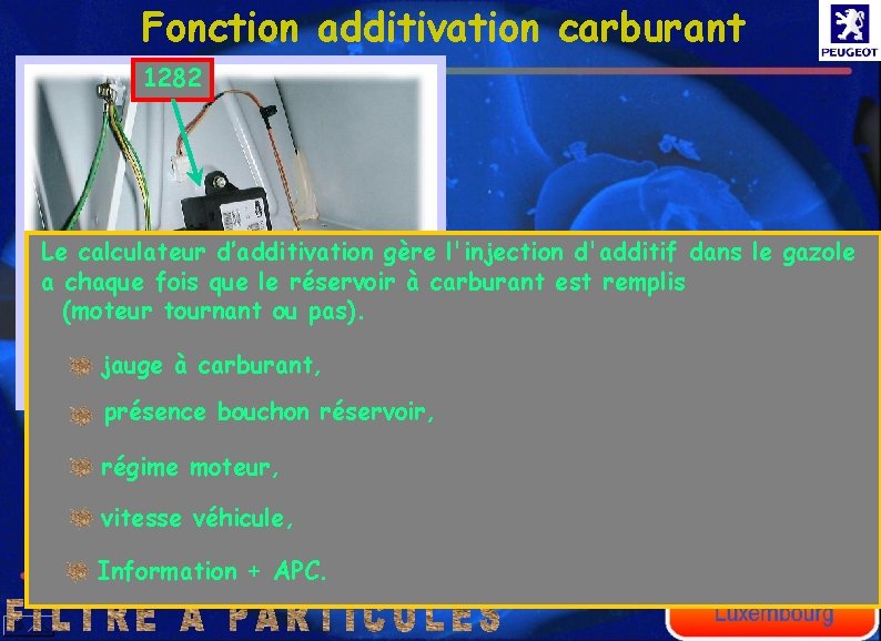 Fonction additivation carburant 1282 Le calculateur d’additivation gère l'injection d'additif dans le gazole a