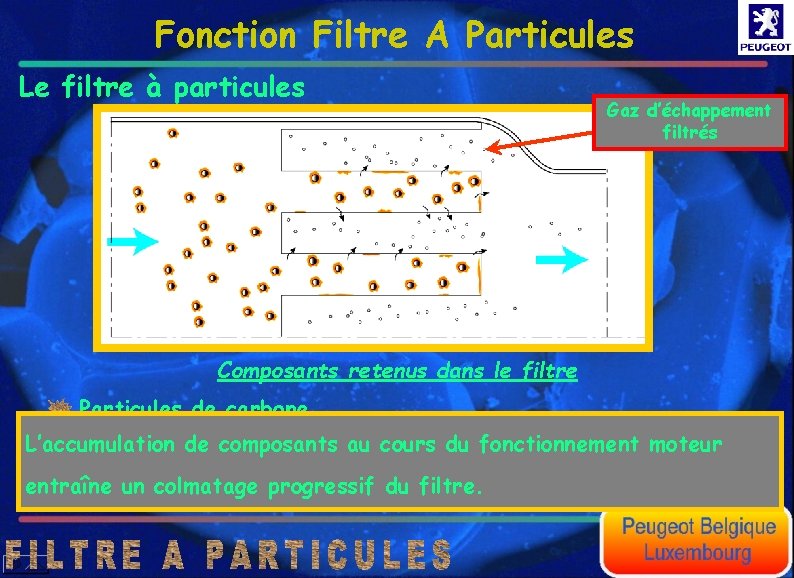 Fonction Filtre A Particules Le filtre à particules Gaz d’échappement filtrés Composants retenus dans